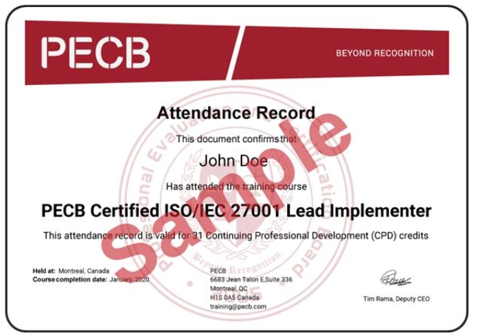 CPD associés à votre formation PECB ISO 22301 LA